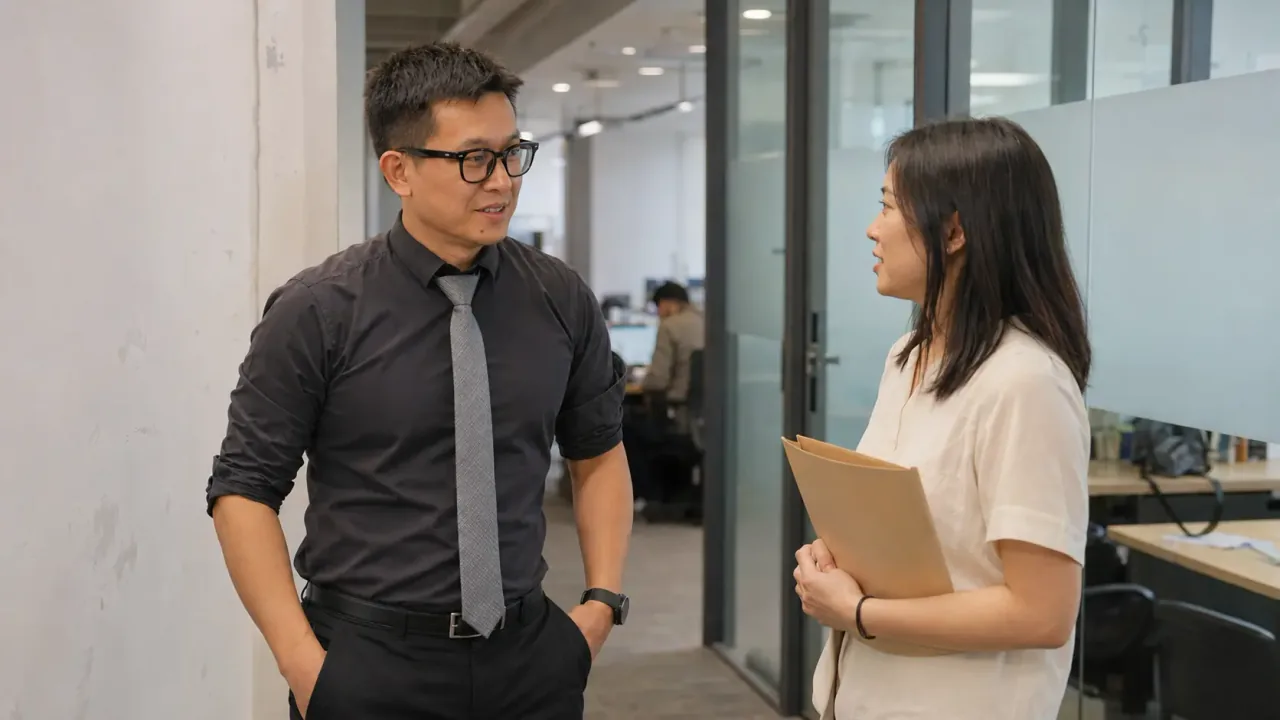A working conversation in an office